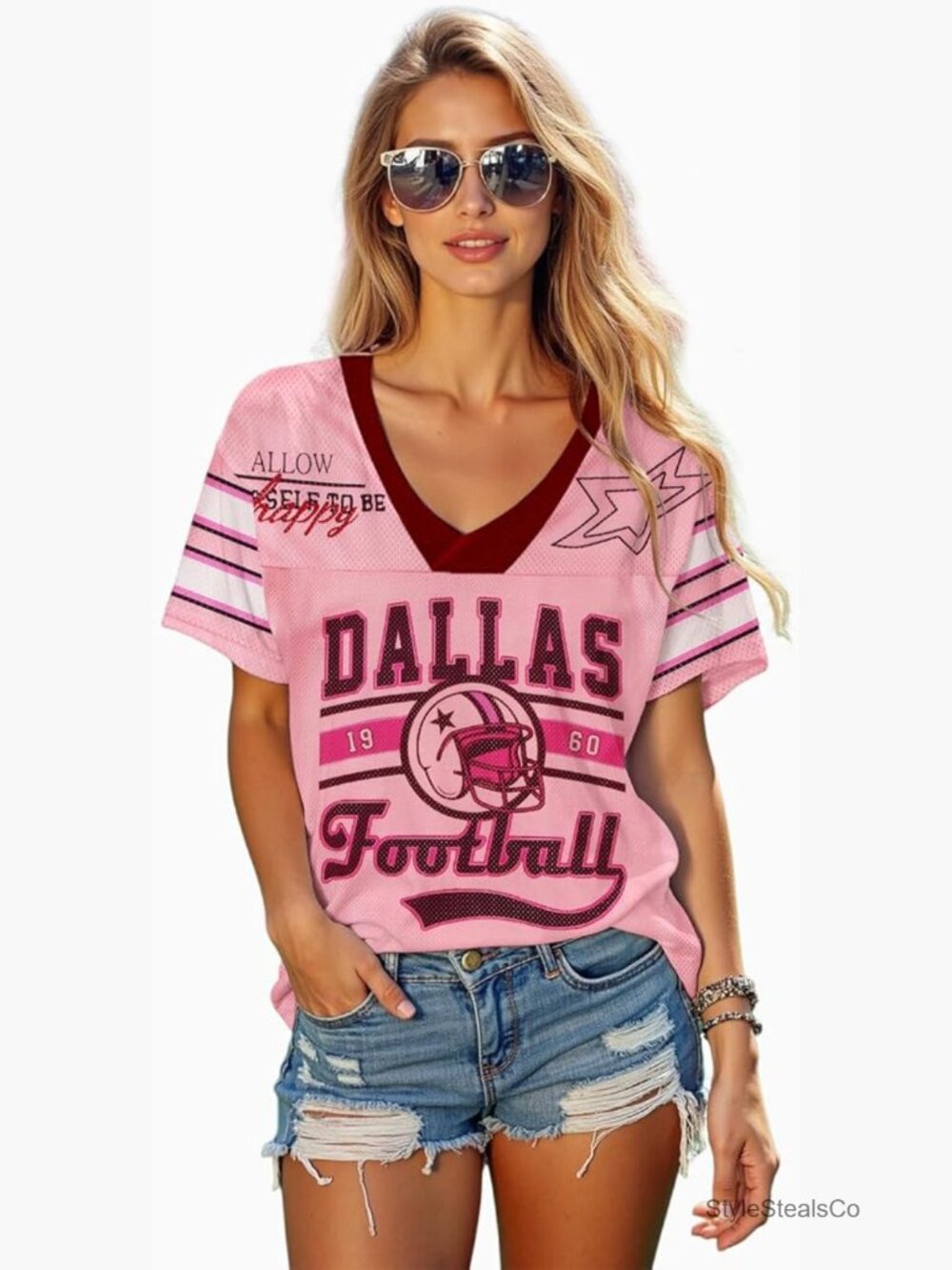 V-Neck Football Jersey Tee Y2K Baggy Short Sleeve T-Shirt
